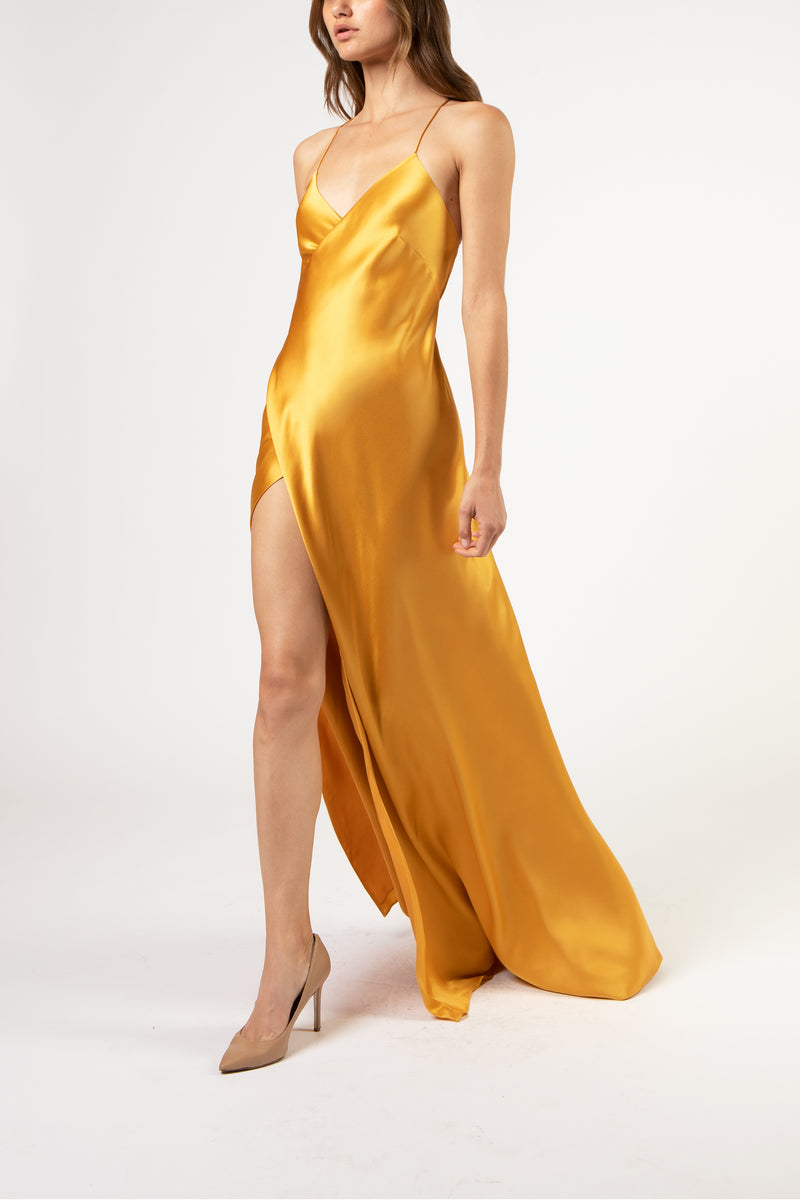 gold wrap dress